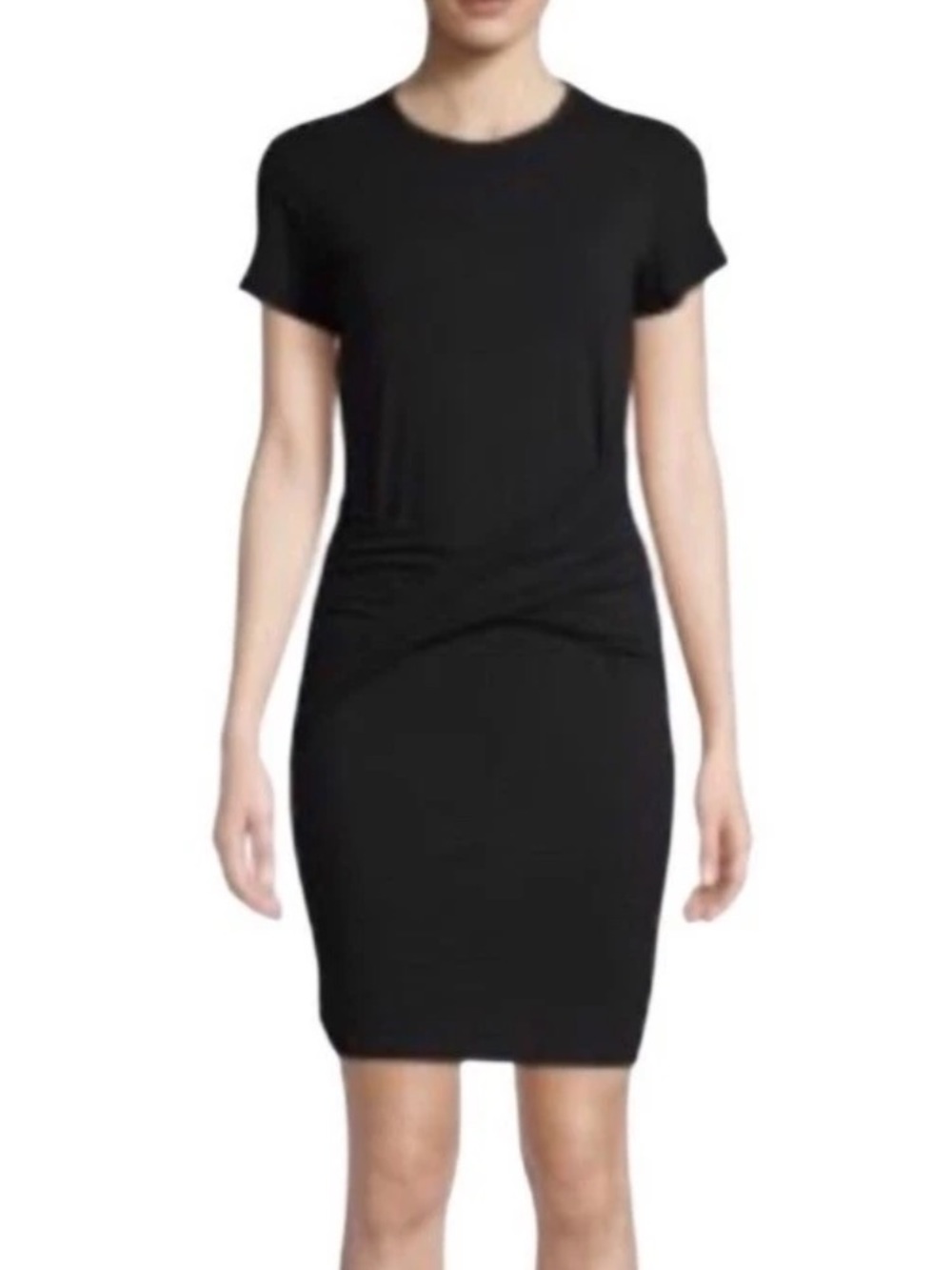 James Perse Standard Black Twist Front Ruched T Shirt Dress USA Women Size 2 Med